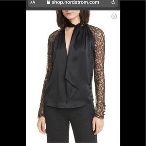 Lace Sleeve Satin Wrap Top by 
JONATHAN SIMKHAI